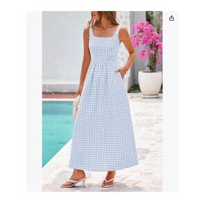 PRETTYGARDEN Women's 2026 Summer Spaghetti Strap Maxi Dresses Plaid Square Neck